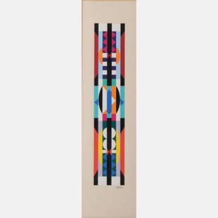 Yaacov Agam (b. 1928) Untitled, ca. 1970, Silkscreen: Yaacov Agam (b. 1928) Untitled, ca. 1970, Silkscreen, Signed lower right and numbered 125/180 lower left in pencil. Framed dimensions: h: 35 1/4 x w: 15 1/4 in. H: 26 1/2 W: 6 3/4 in