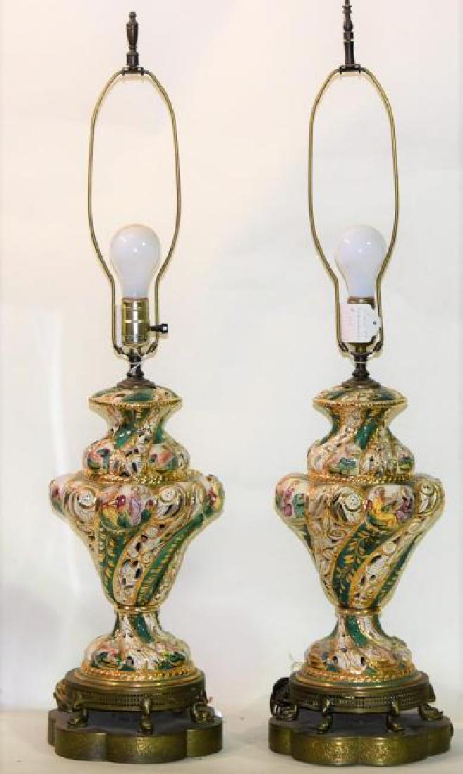 2 Capodimonte Porcelain Hand painted Italy Lamps