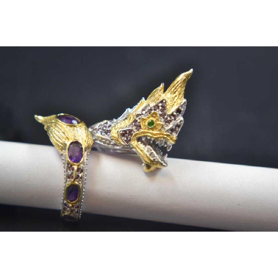 Dragon Ring: Silver ring with real gem stones. Size 8 3/4.