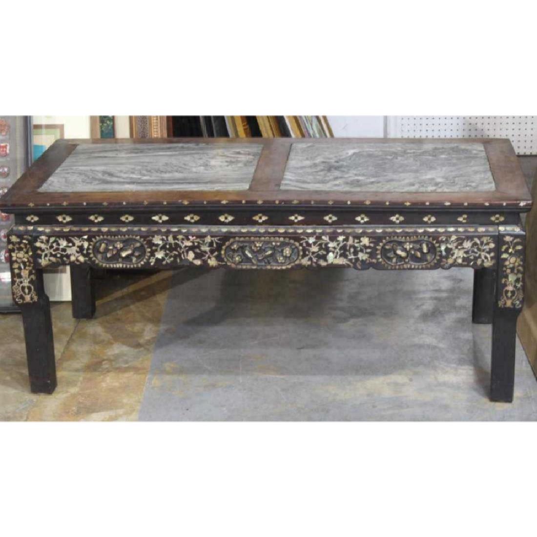 Antique Chines M.O.P. Marble inset coffee table: Antique Chines M.O.P. Marble inset coffee table. 20 1/2" high x 49" long x 24 1/2" wide
