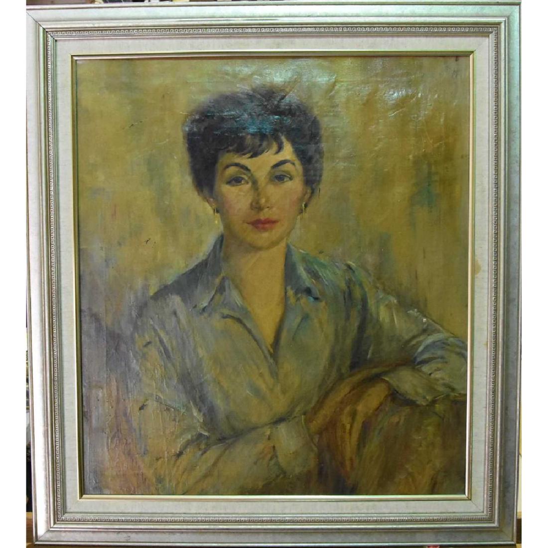 Original Oil on Canvas Portrait of a Woman: Antique Oil on Canvas Portrait of a woman Artwork 25"H x 22"W Frame: 27.5"W x 30.5"H
