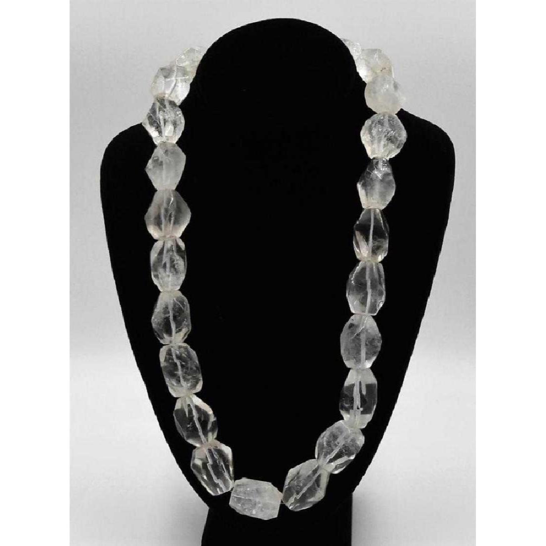 Rock Crystal Necklace facet free form Gemory design: Sterling silver clasp elegant classic jewelry sterling claw clasp. 24" Long -- 12" drop