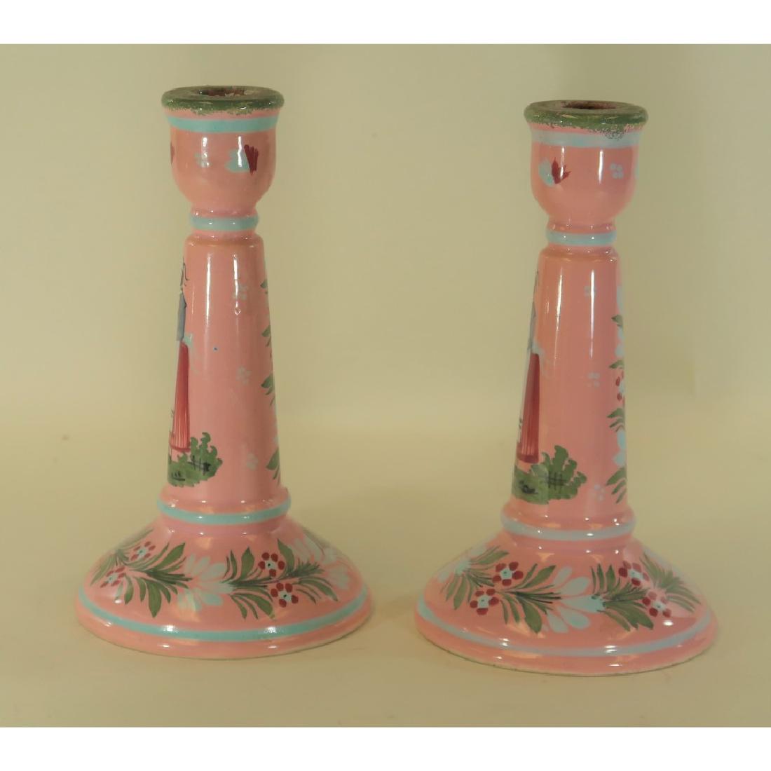 2 Henriot Quimper Candlesticks - French: 8 inches high