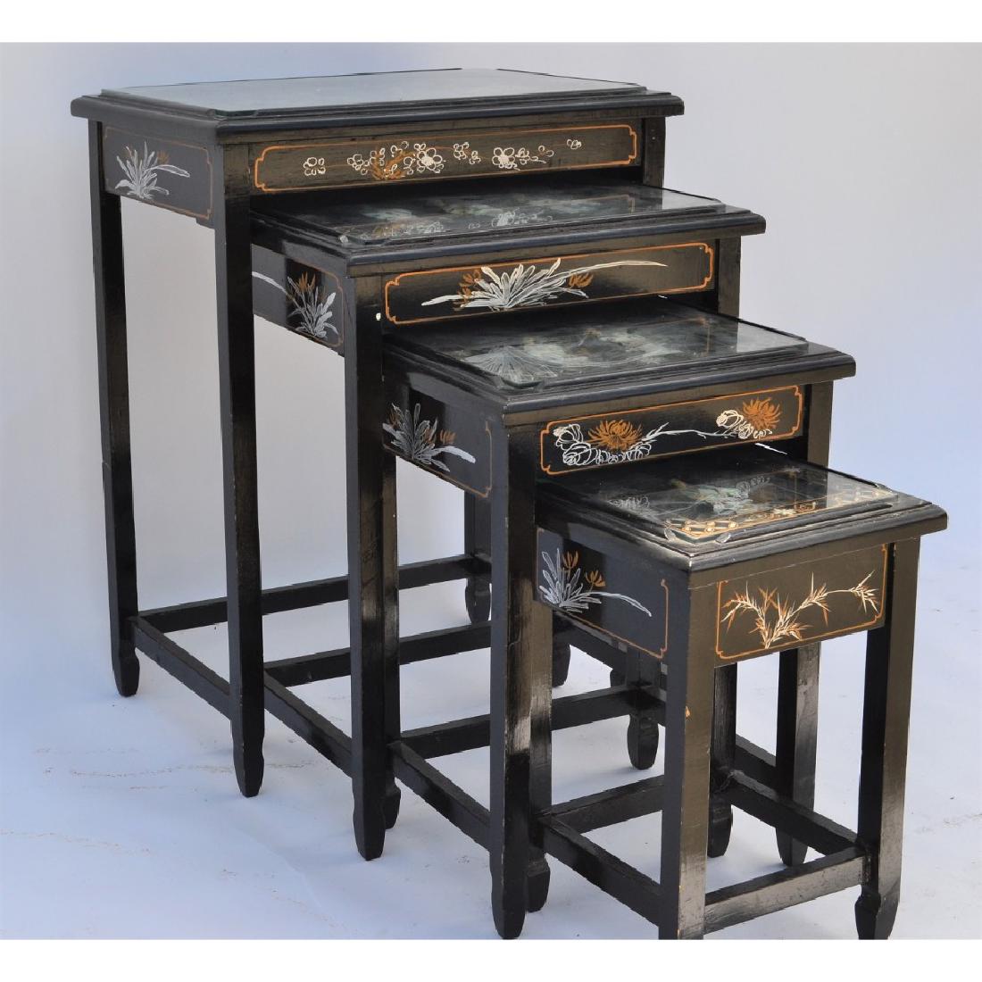4 Black Lacquer Nesting Tables Japanese Vintage