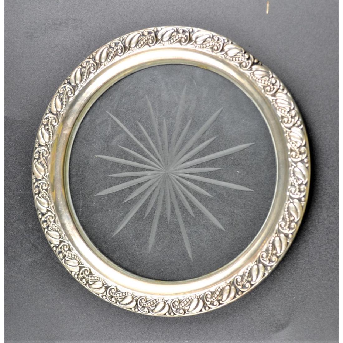 Silver rimmed Crystal Wine Coaster: 5 1/4 Diameter House Auction