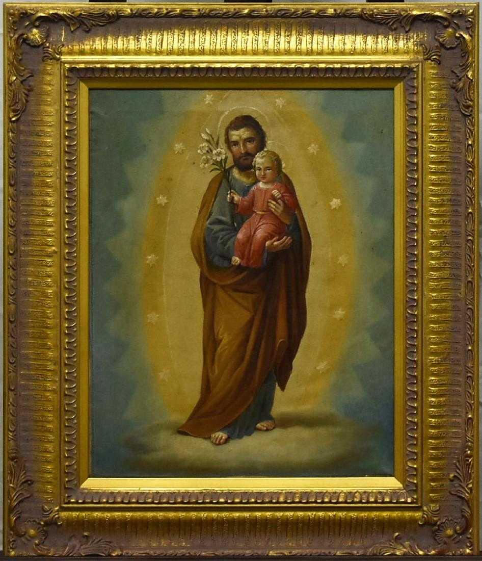 Original Oil on Canvas Icon: Very old oil on canvas 27"H x 16"W