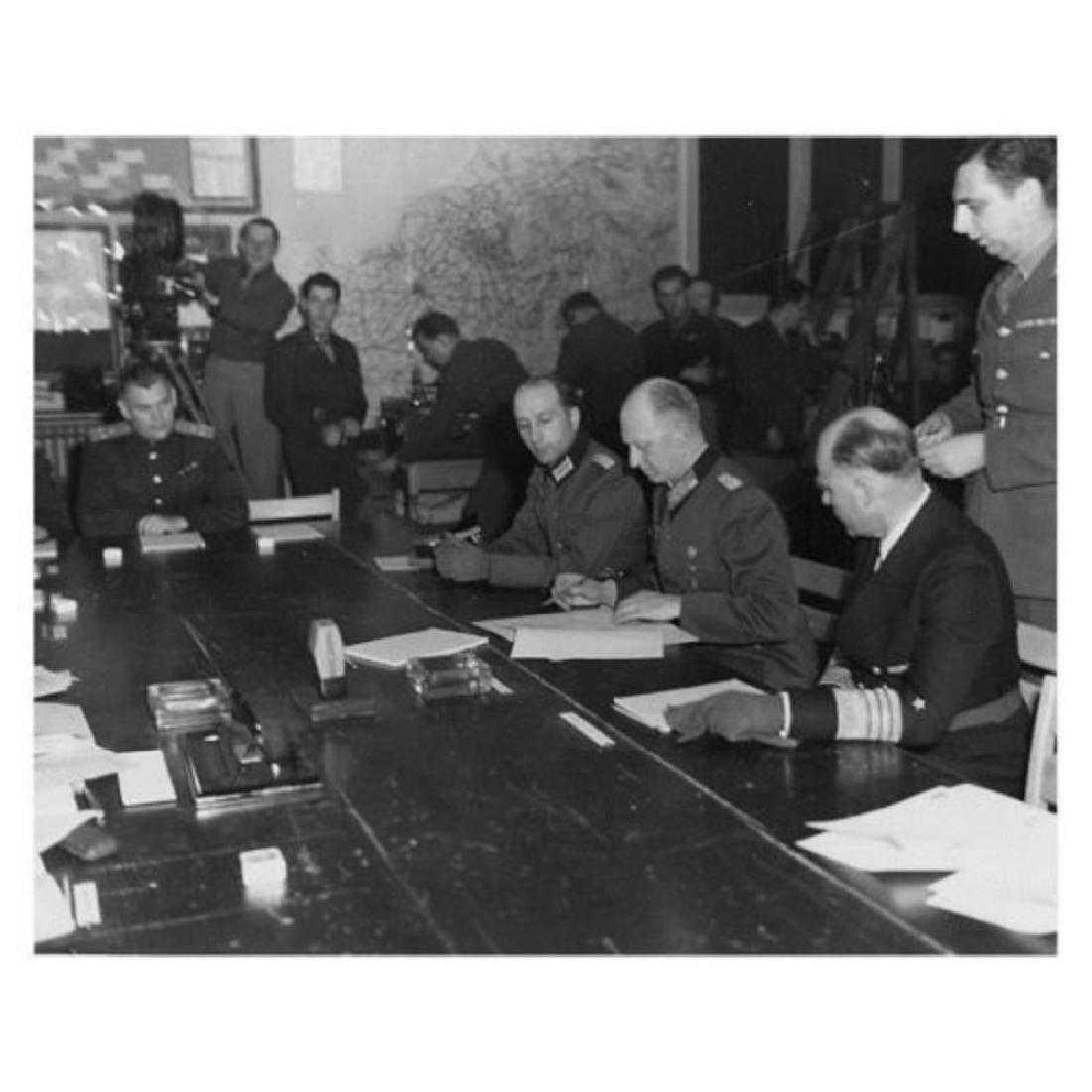 Silver Halide photo German General Jodi: 8in/10in Photo German General Jodi Signing Surrender ending European War.