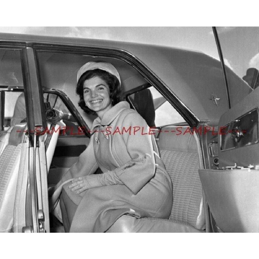 1961 Jackie Kennedy Exits Limo in Palm beach Florida: Modern print approx.. 8in/10in with ample white borders for easy framing.