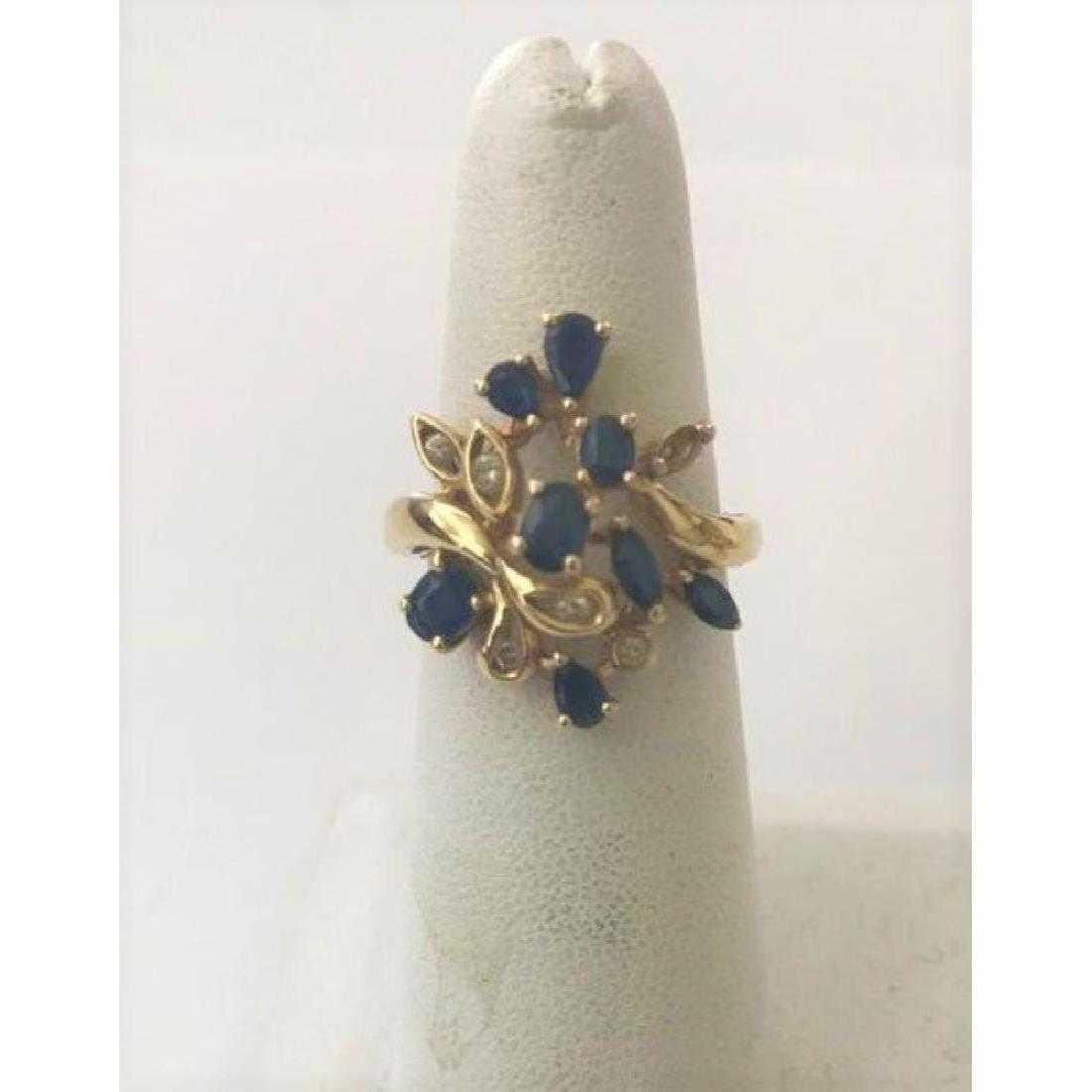 Sapphire Diamond ring: Size 6.5. One missing diamond