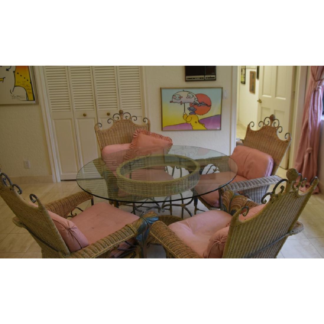 Round (glass top) Dining Table and 4 Chairs - Rattan & (1 of 2)