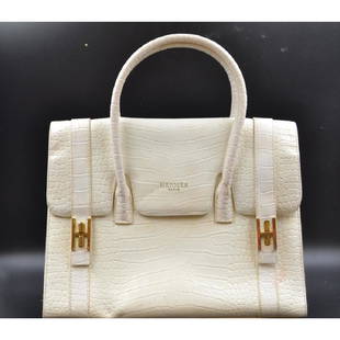 Hermes White Crocodile Bag: 14" long x 10.5" high