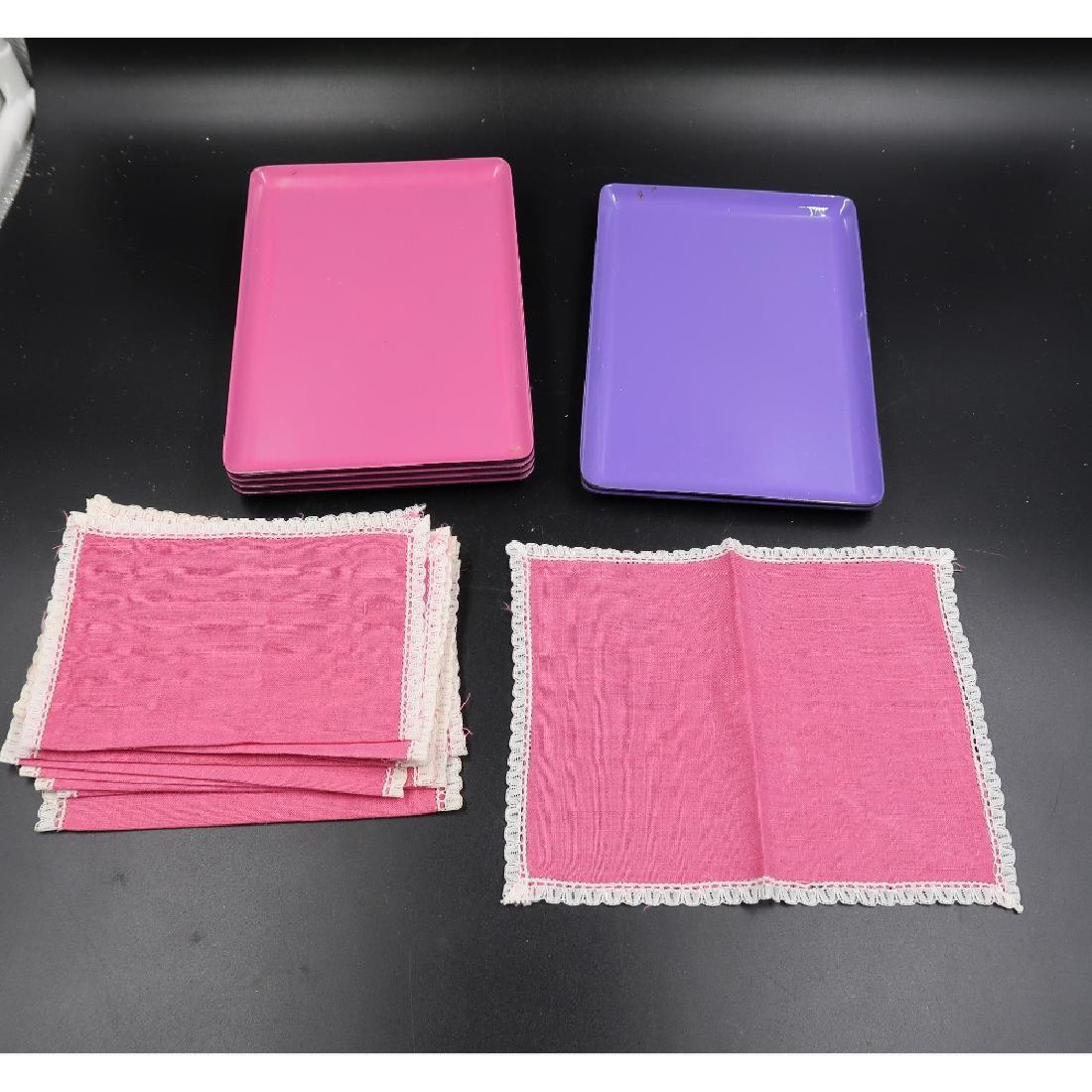 (11) rose colored lace trim cocktail napkins, 6: 7.5x5 tray --- 7.5 napkin