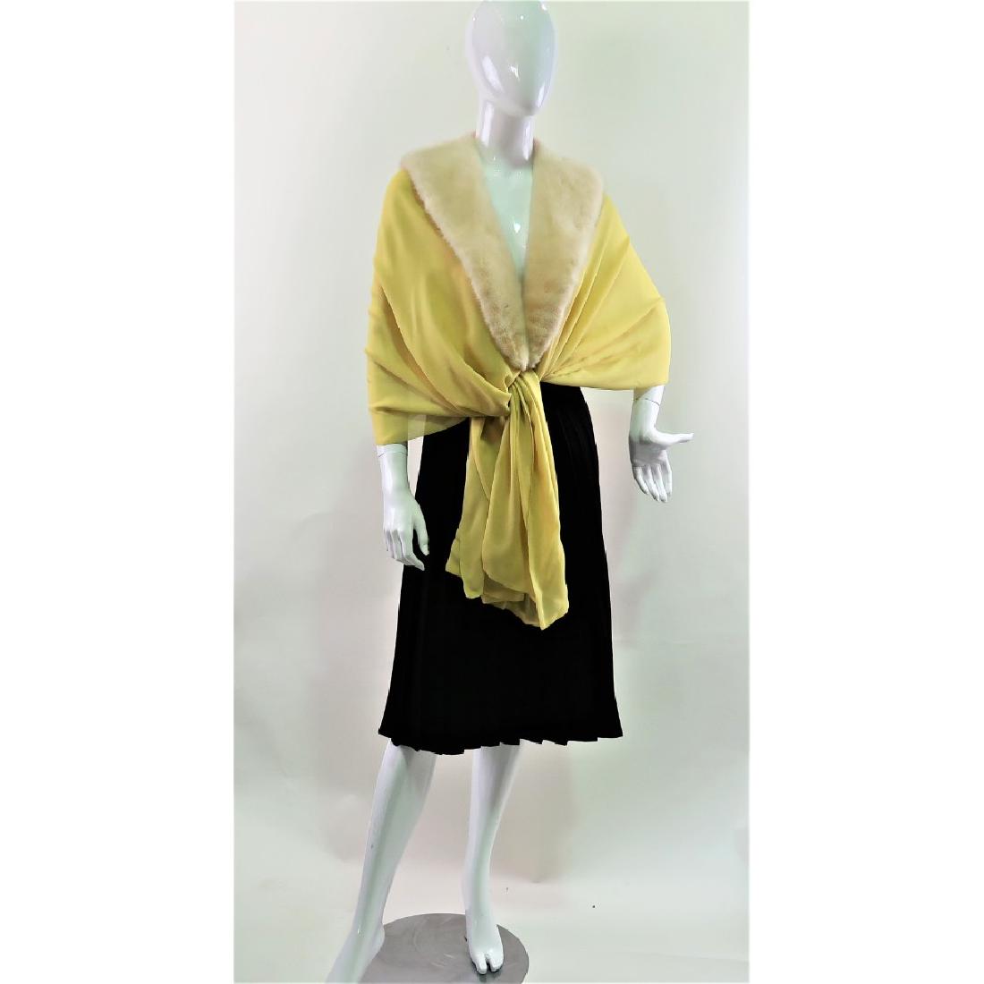 Lesley Gore's Yellow Sheer Shall w/ fur collar: Yellow sheer, accent shall with fur collar