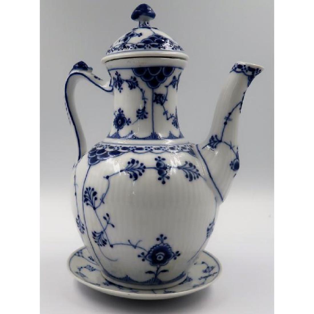 Royal Copenhagen Blue Cobalt Tea Pot w/ matching Saucer: Royal Copenhagen Tea pot w/ saucer. Plate: 5" Tea Pot: 9" x 7", Numbered 1/518