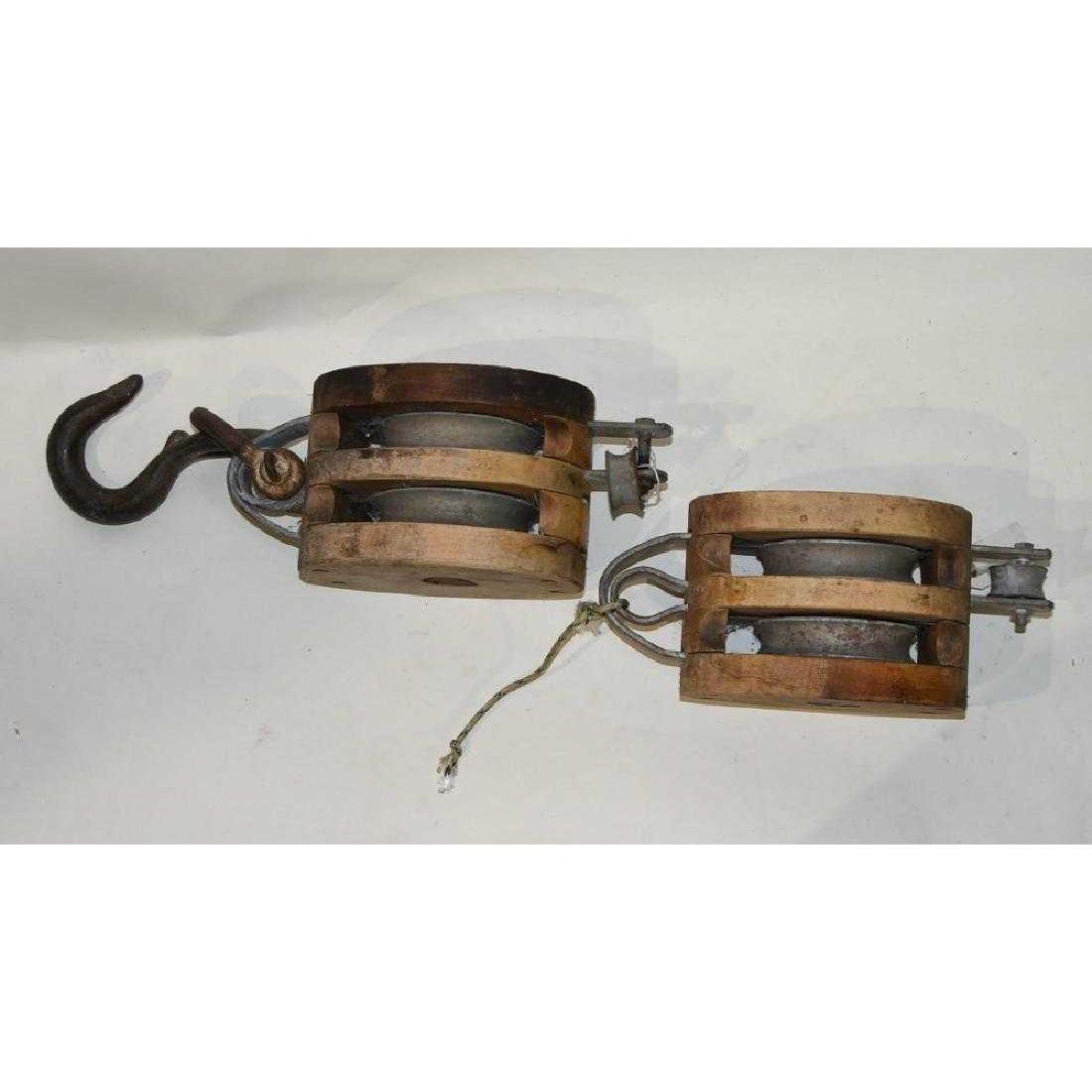 2 Antique wood pulleys Nautical (1 of 3)