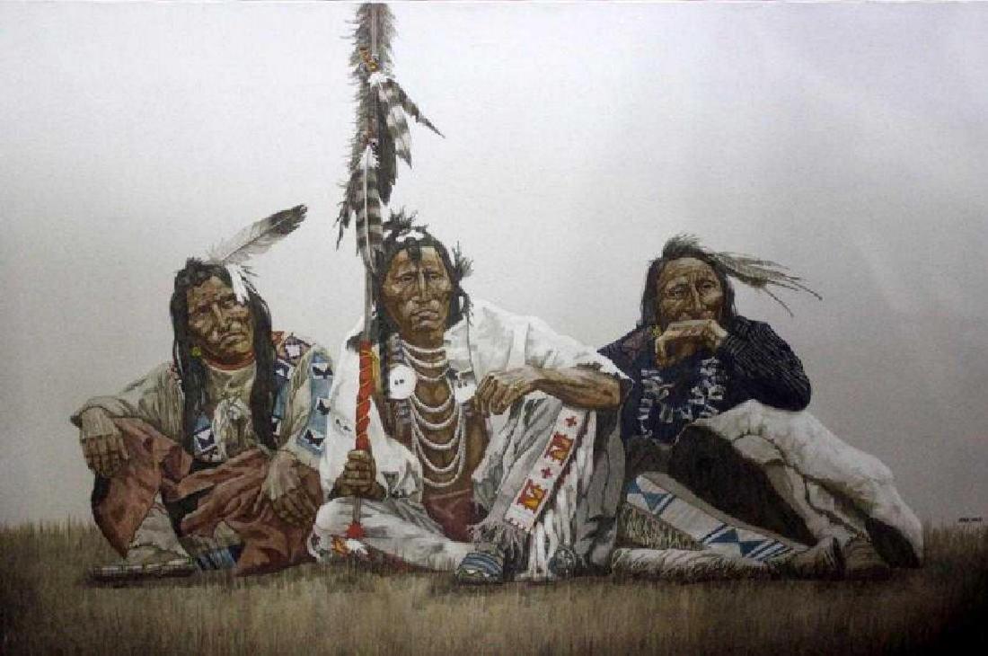 John Pace Native Americans Seated Oil on Canvas: 24 1/2" high x 36 1/2" wide signed John Pace Lower Right