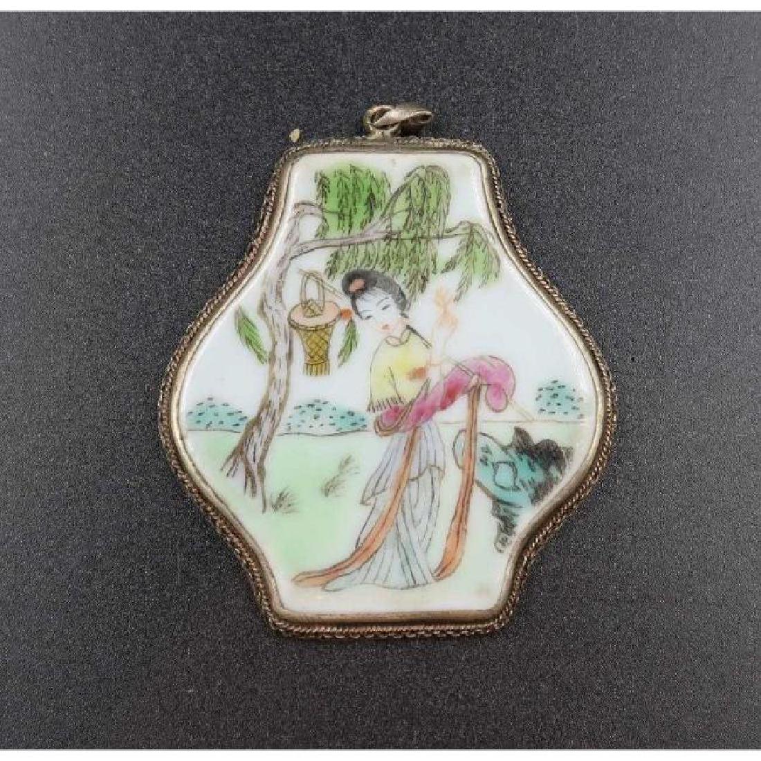 Antique Japanese pendant frame sterling: Porcelain [2.25in./2in.] (1800's) Sterling c1800s Japanese