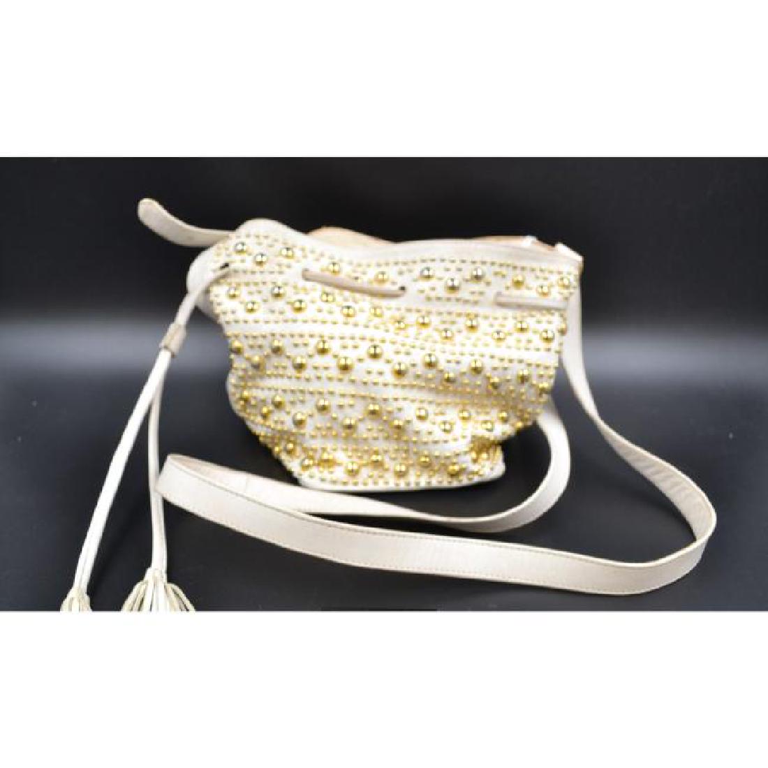 Sepcouer (Paris) White Leather Drawstring Bag with gold (1 of 1)