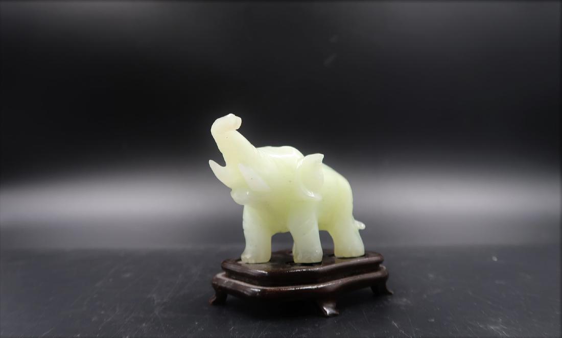 Small Carved Jade Elephant on Wooden Plinth (1 of 5)
