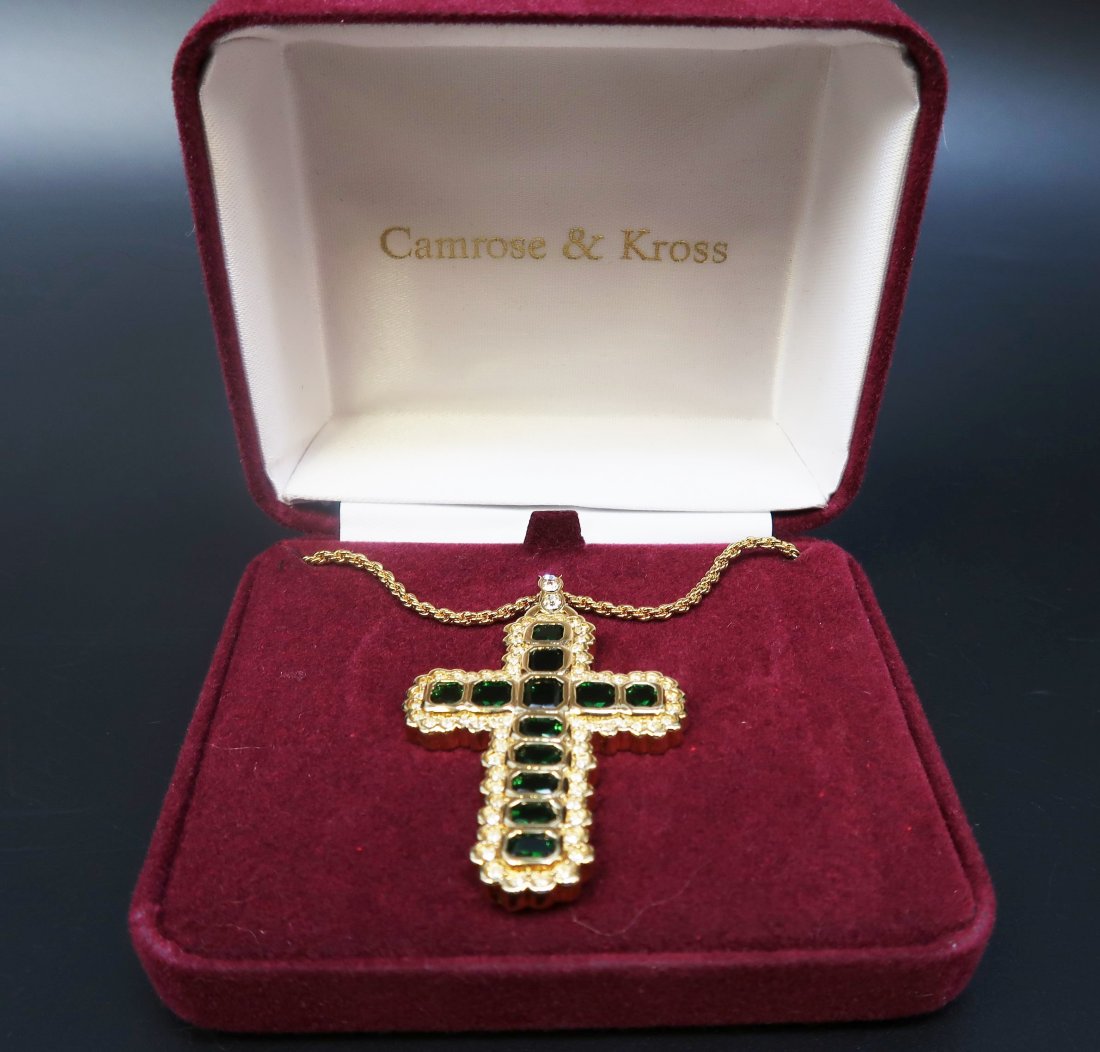 Camrose & kross Fashion Accessory style of JK: A Holy Cross Emerald stone manufactured by Camrose & Kross size" 2 1/2" x 2"