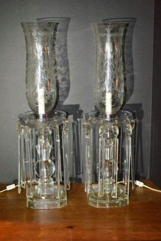 Vintage Pair of Crystal Lamps w /prisms (1 of 3)