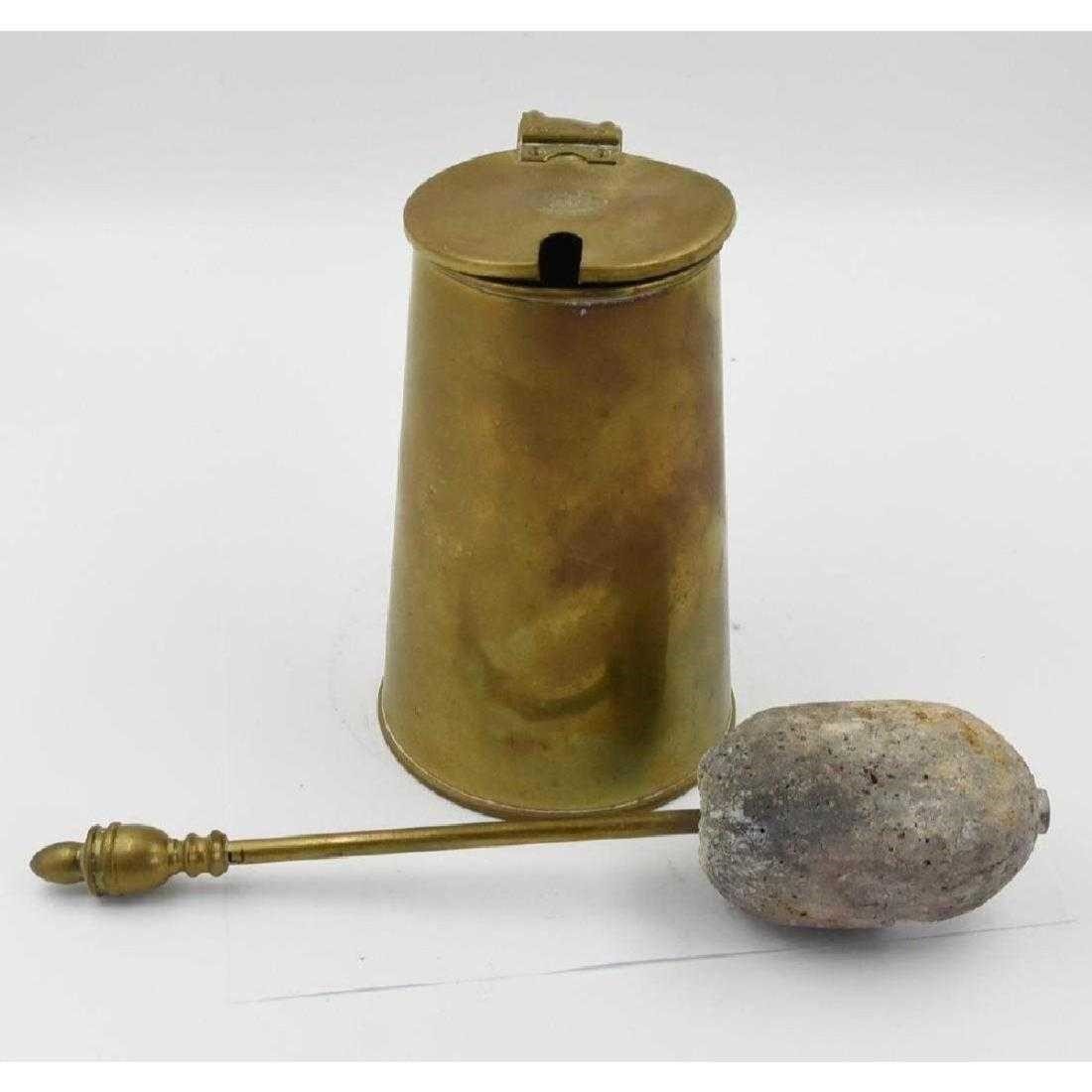 St Petersburg Germany early 1900s: Brass beer stein with beer warmer, brass stein 6 1/4 X 4", Beer warmer 10" long