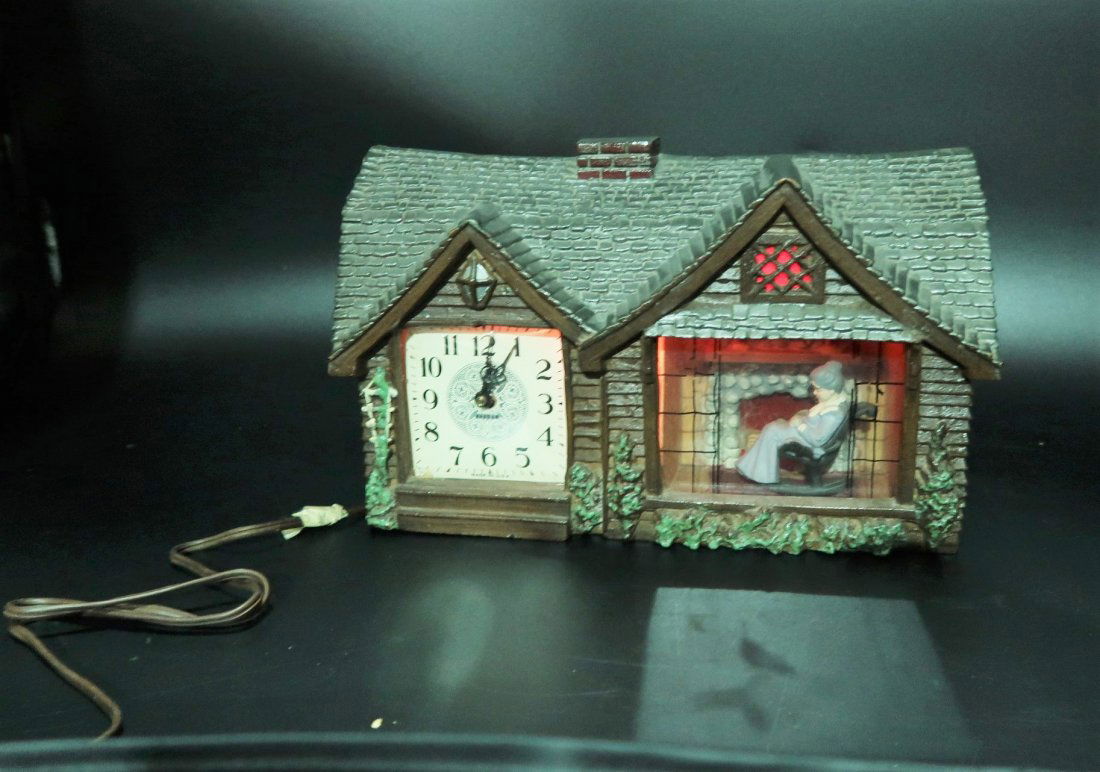 Vintage Haddon Clock & Grandma Rocking Chair Home: Haddon original Home sweet Home, model 30 Clock..Â Glass is loses on front. Size: 7"H x 12"w.