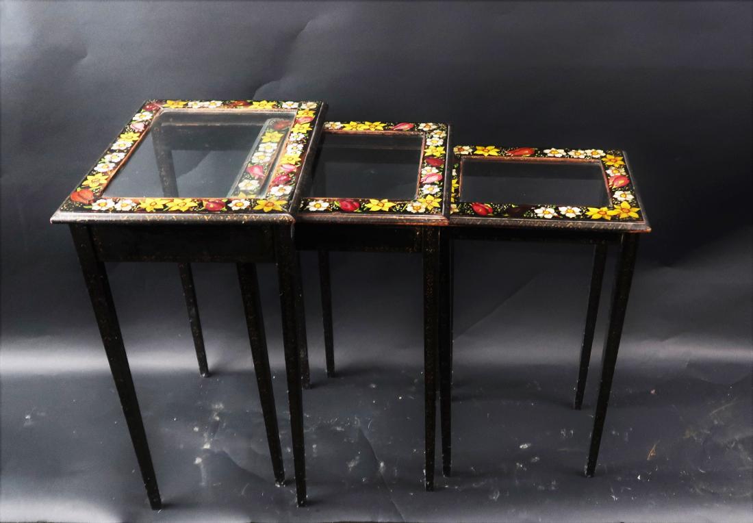 Victorian Style Hand Painted w/ Glass Nesting Table: Hand Painted Nesting table, size: 22"h x 12"w x 15"l.