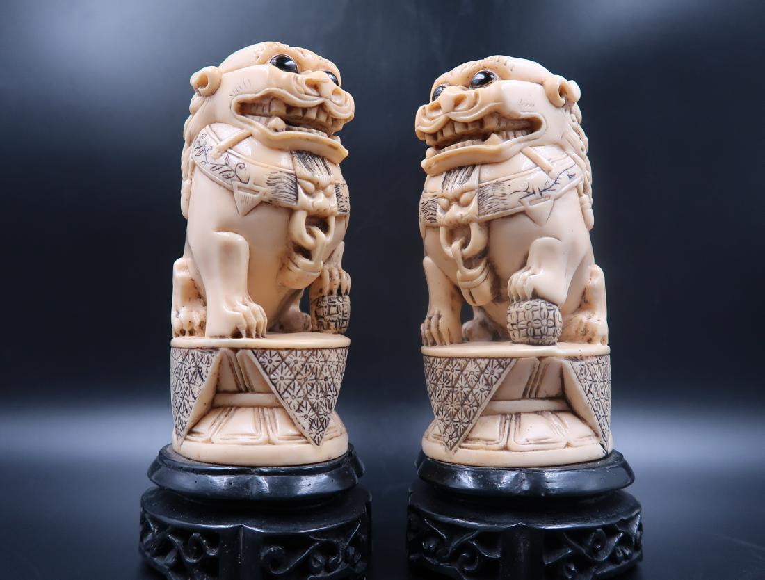 Antique Curved Chinese Foo Dogs 2pair: Size: 8"h x 3 1/2"w Foo dogs are actually lions. In China, where foo dogs originated, they are called shi, meaning “lion,” or shishi, meaning “stone lion.” They do share a resemblance with the