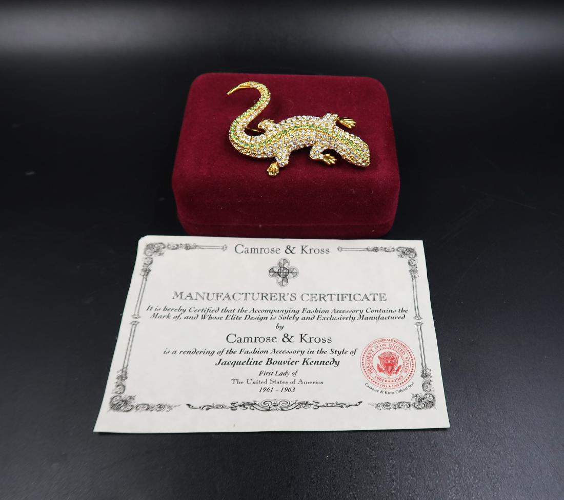 Jackie Kenneddy Brooch Pin: Camrose & Kross JBK pave crystal Lizard brooch pin.