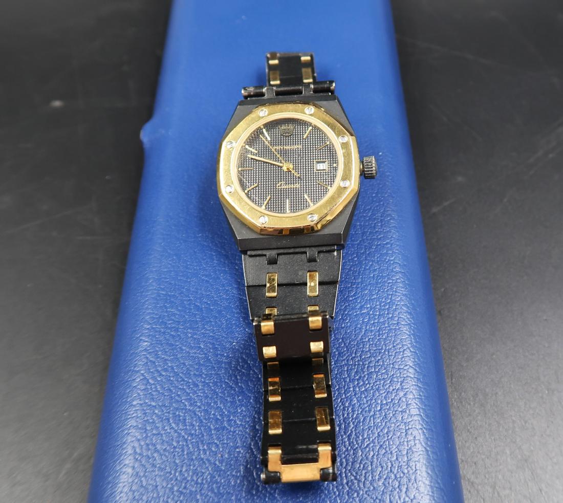 Man's Pyrngeps Watch Quarts: Black & gold octagon cartier style basil