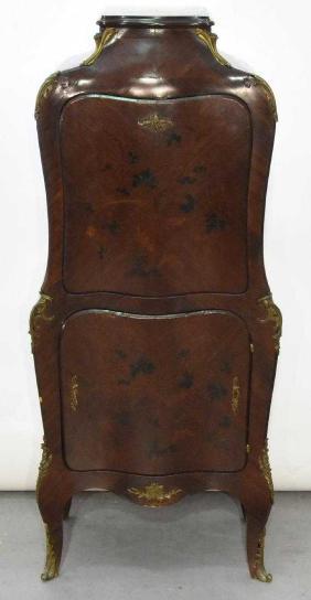 Secretary French Mahogany with Inlay from Paris 1800's: Sie: 50.75" h x 19.5" w x 12.5" depth. Leather writing service replaced.