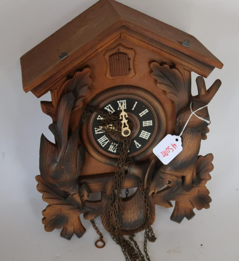 Vintage Curving Wooden Coco Clock Block Forest: Vintage Curving Wooden Coco Clock is commonly known a BLACK FOREST CLOCK very popular in Germany.