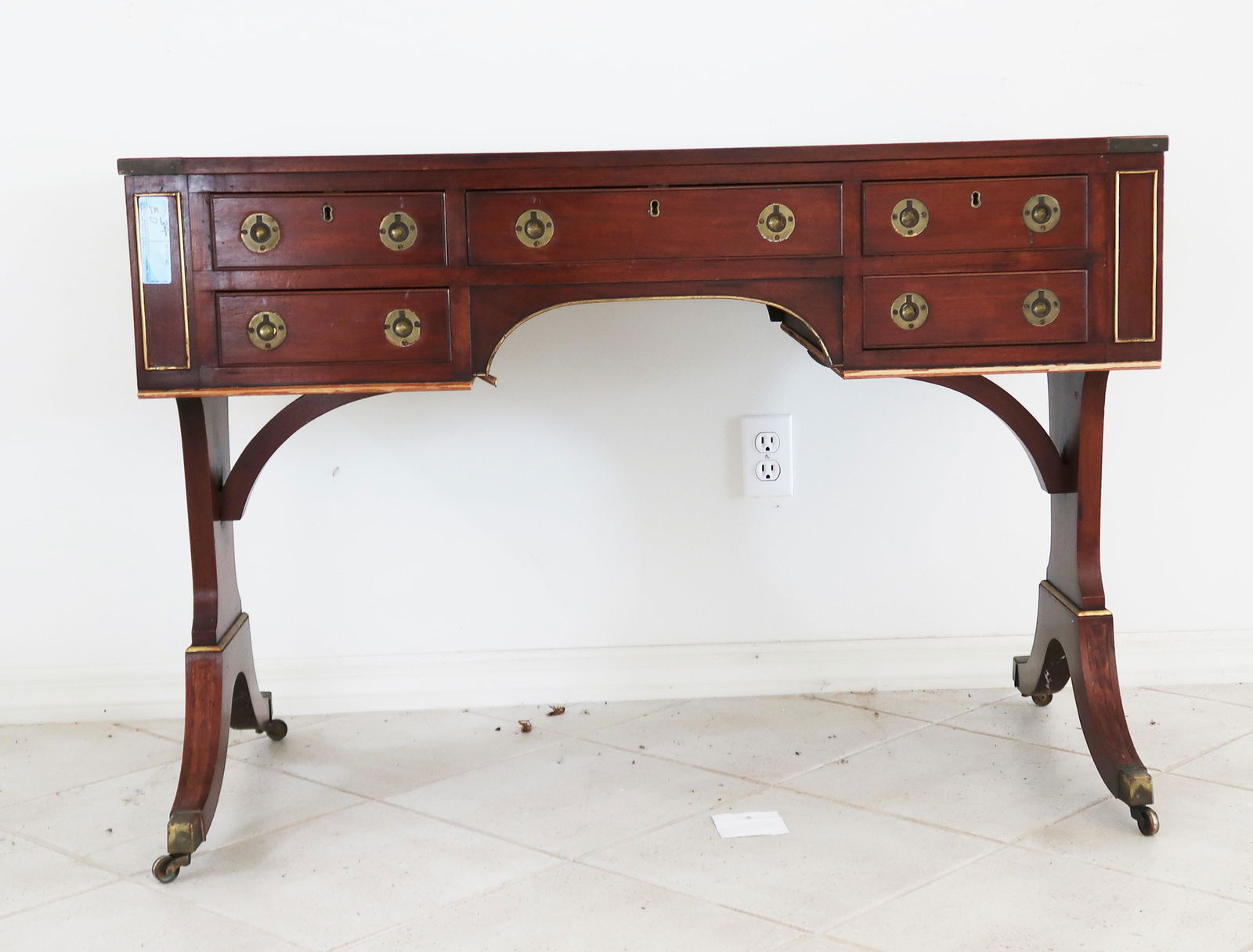 Vintage Duncan Phyfe English Leather Top Desk from: Vintage Duncan Phyfe English Leather Top Desk from 1930's , size: 42W X 23D X 30"H inches