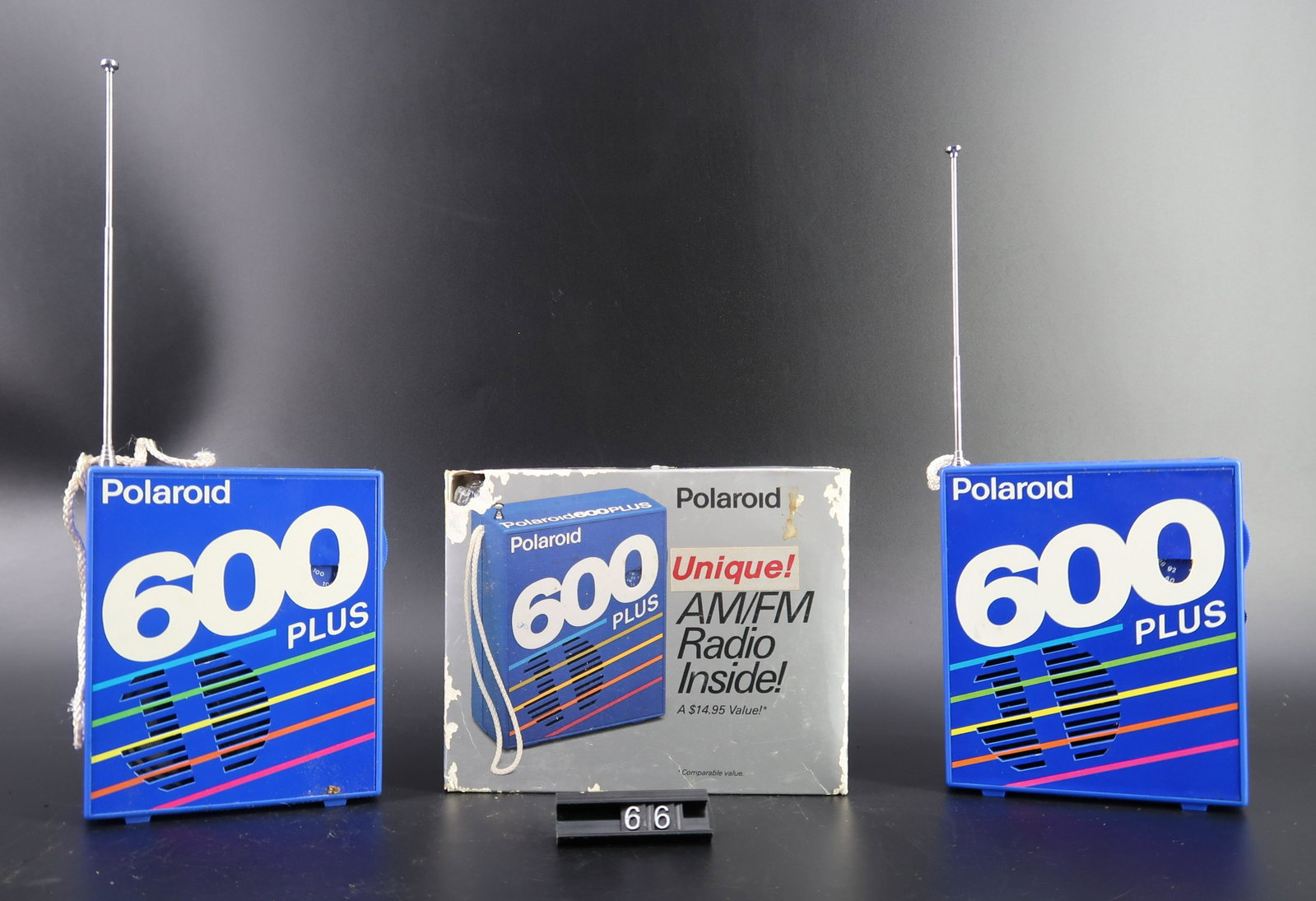 3pcs. Polaroid 600 Plus Am/FM Radio: Made in China - batteries not included. Size: 3/4" x 4"