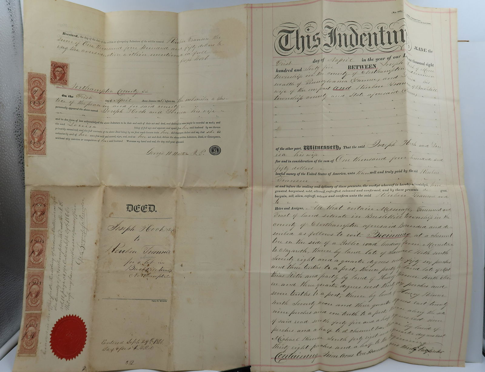1865 Indenture Document w/multiple Hand Signed. (1 of 6)