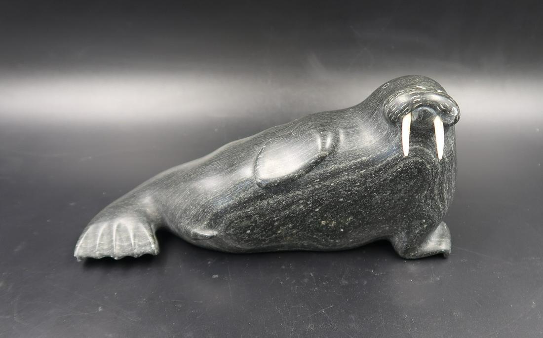 INUIT FOLK STONE CARVING BY G.T.N.W.T.FROM ALASKA: Vintage Folk Inuit Stone Carving by G.T.N.W.T.from Alaska