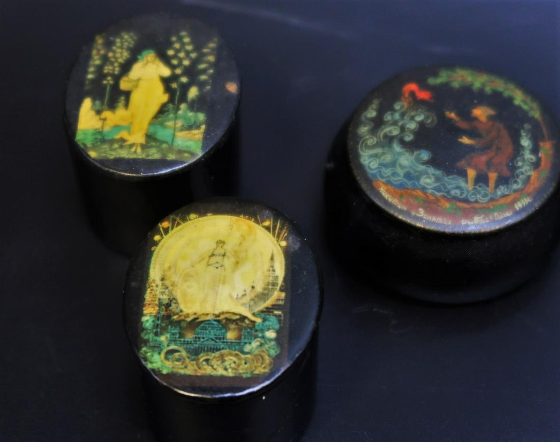 (3) Russian Antique Painted Black Lacquer Boxes (1 of 3)