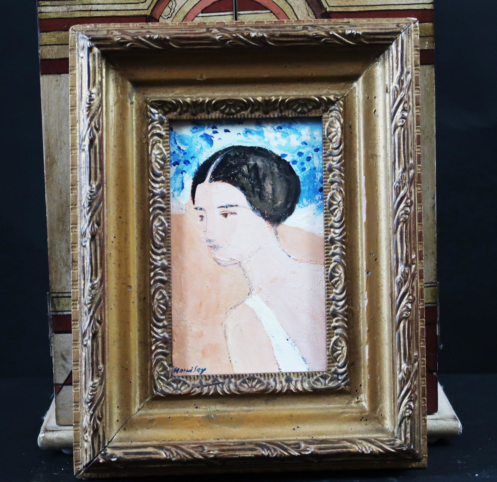 Moriley Artist ,Portrait of the Lady Oil on Board: Oil on Board, picture size: 8"h x 5"w, frame size: 13"h x 10"w.
