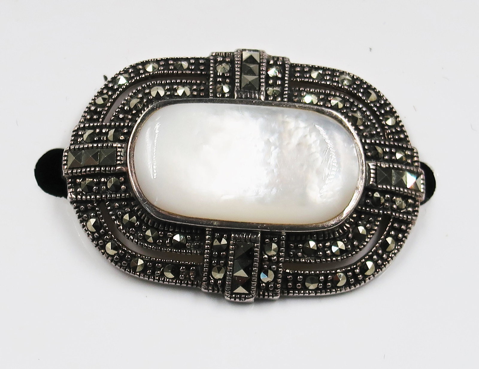 Antique Real Marcasite & Mother of Pearl: size: 2 1/2" , .44 ozt.