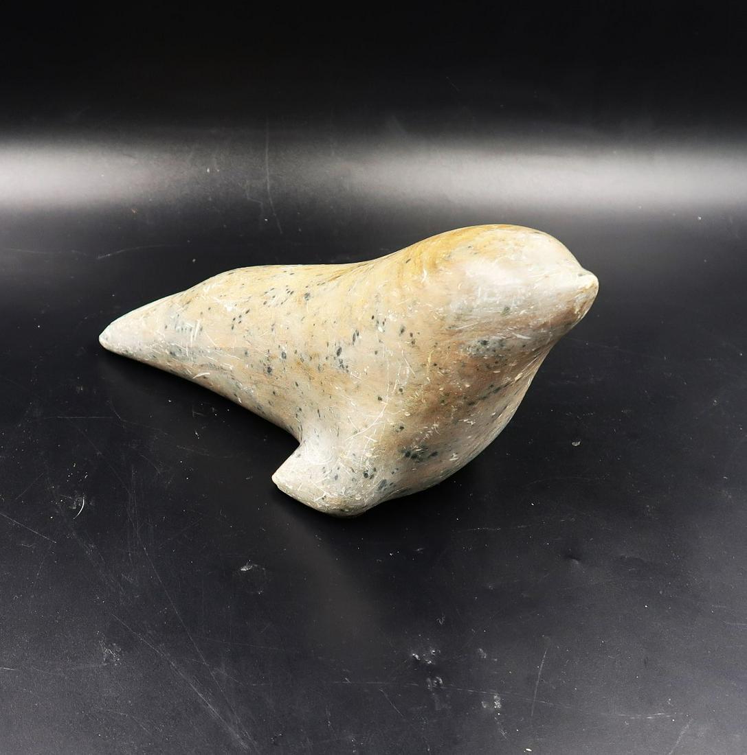 ANTIQUE ALASKAN RARE SEAL WITH MARK LOUVIS: RARE ROSE-BAGE SEAL WITH MARK LOUVIS Size: 8 1/2" x 4" x 4" Marble carving stone with block flask.