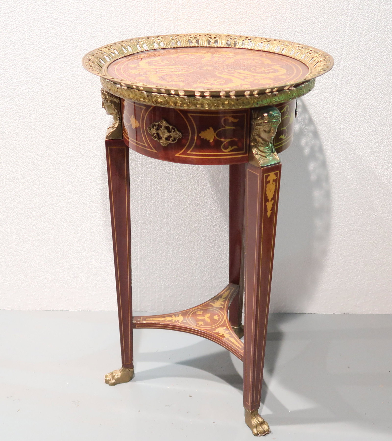 Louis Xv style bronze mounted inlaid Side Table: Louis Xv style bronze mounted inlaid Side Table.