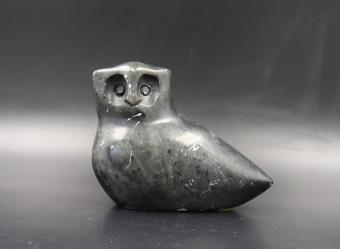 ANTIQUE ALASKAN CARVING OWL GRANITE, MARBLE: Size: 4 1/2" x 31/4" x 2" w. Granite, Marble, THE OWL GRANITE, MARBLE-with mark