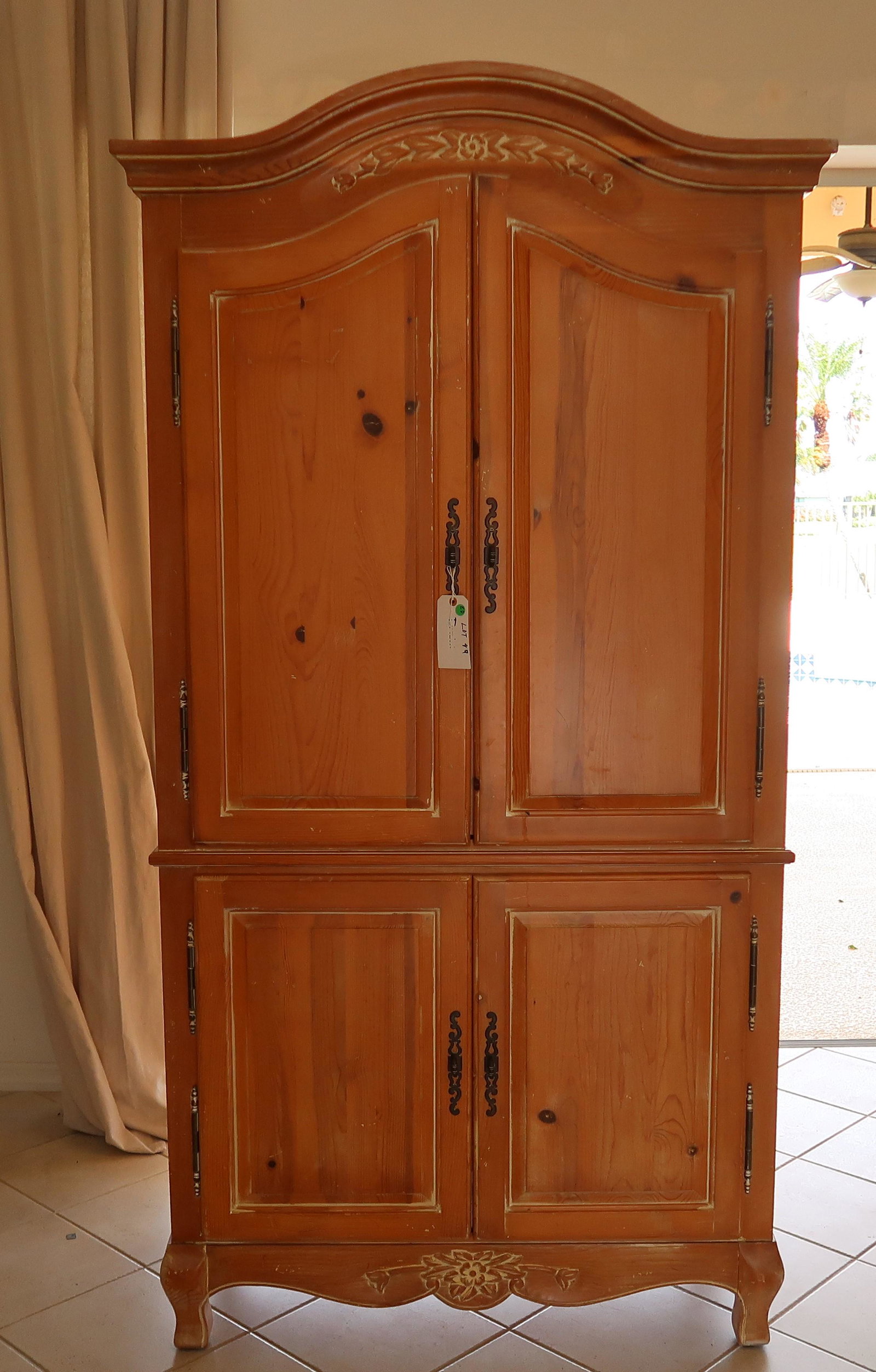 Pine Armoire 3 Shelves 4 Door: Size: 86"h X 44W X 23D