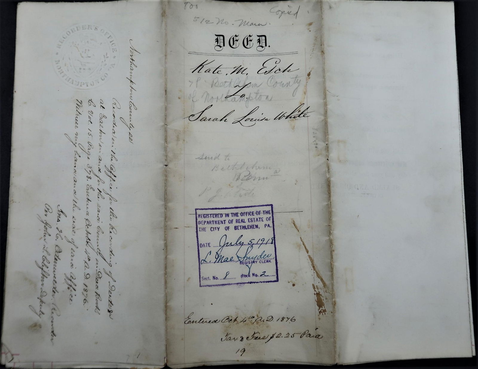 1876 Antique Indenture Document w/multiple Hand Signed. (1 of 5)