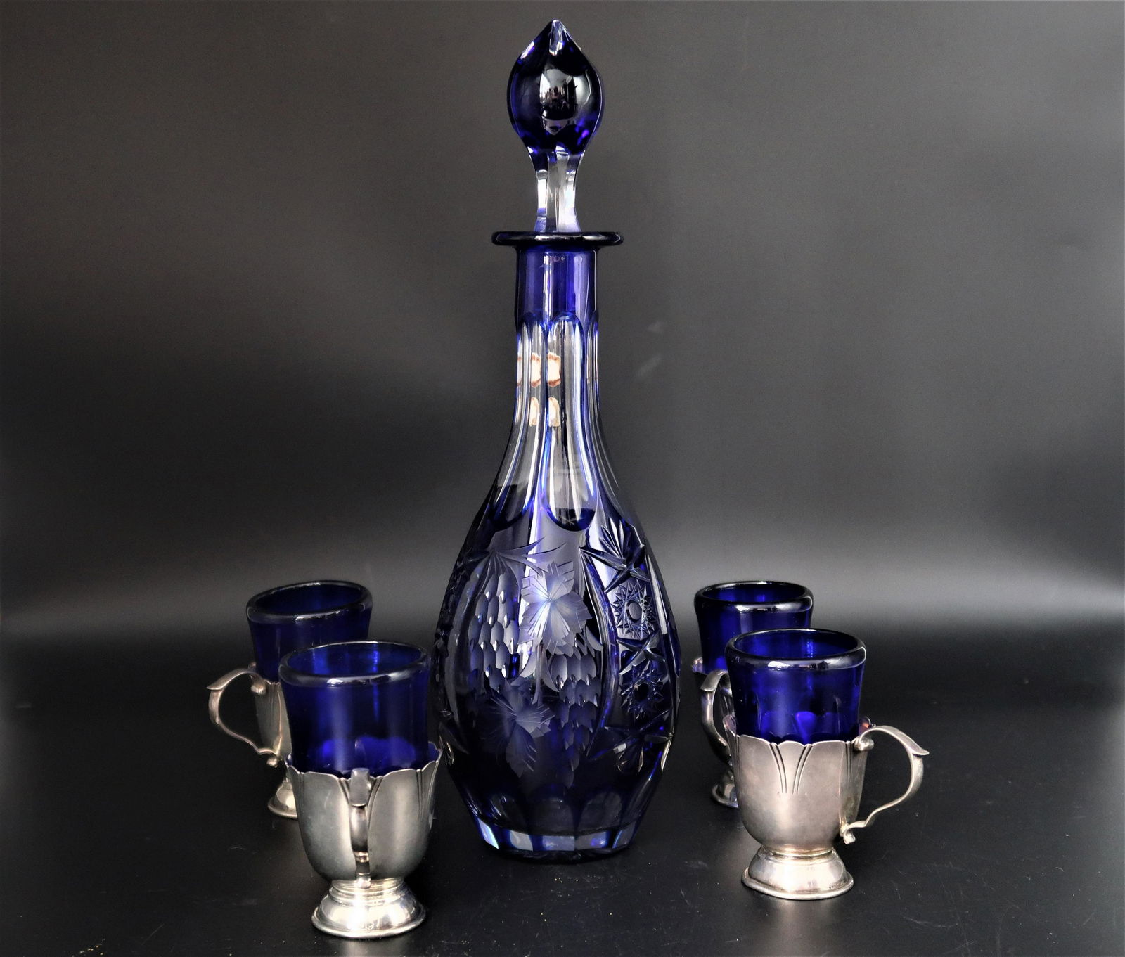 German Decanter and Blue Cup Sterling Silver (1 of 5)