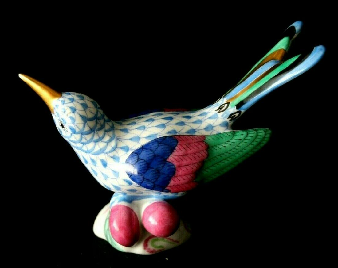 HEREND PORCELAIN HUMMINGBIRD BLUE COLIBRI FIGURINE - (1 of 6)