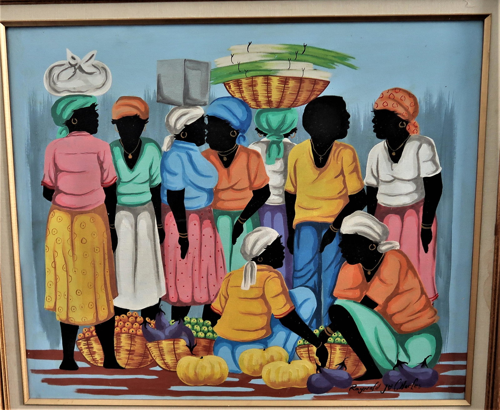 Haitian Modern Raynald Cgarles Oil On Cavase Framed: Size 24" X 20" Frame size 29" X 25" Haitian Modern Raynald Cgarles Oil On Cavase Framed
