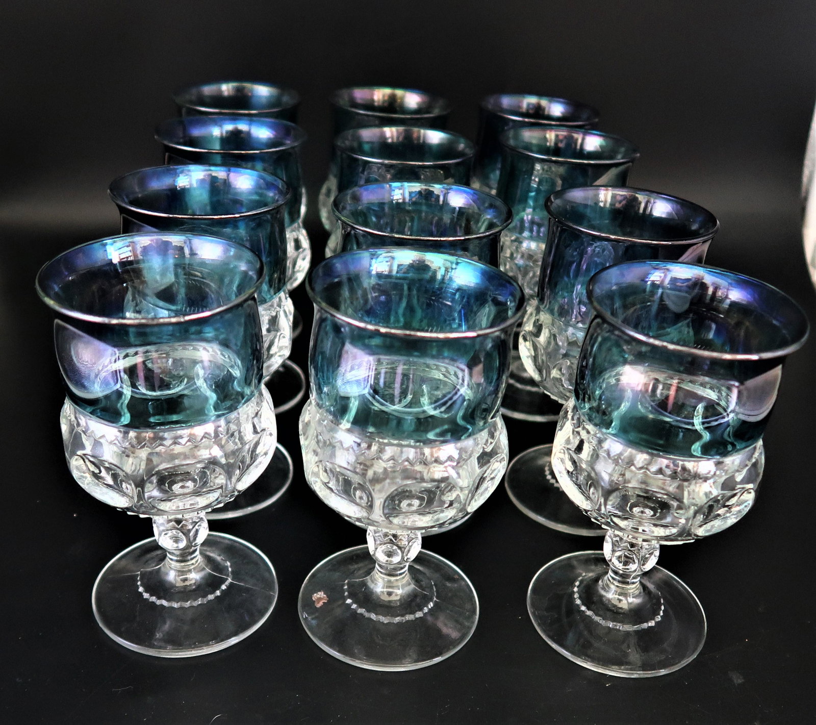 Glassware 12 count 5 1/2" American Pressed Rainbow: Wine Goblets Glassware 12 count 5 1/2" Stem American Luster Pressed Rainbow Color Wine Glass