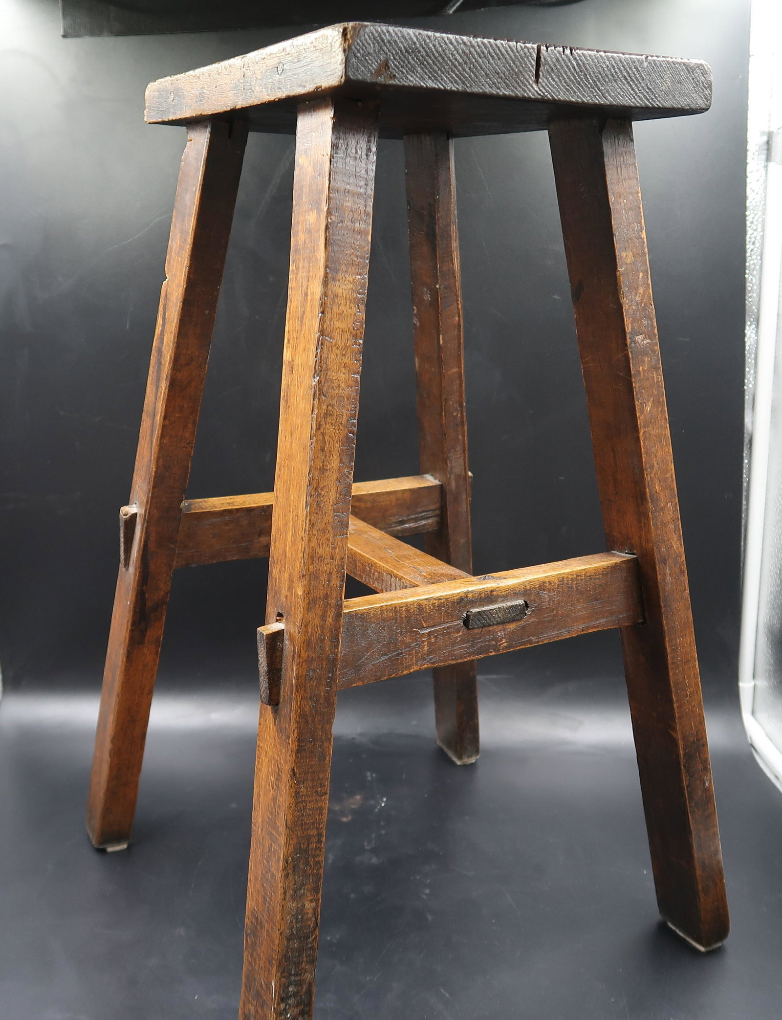 1700s Oak rabbited Stool Well Made Conversation piece: Size 18" X 12" sq. no nails or screws all rabbited